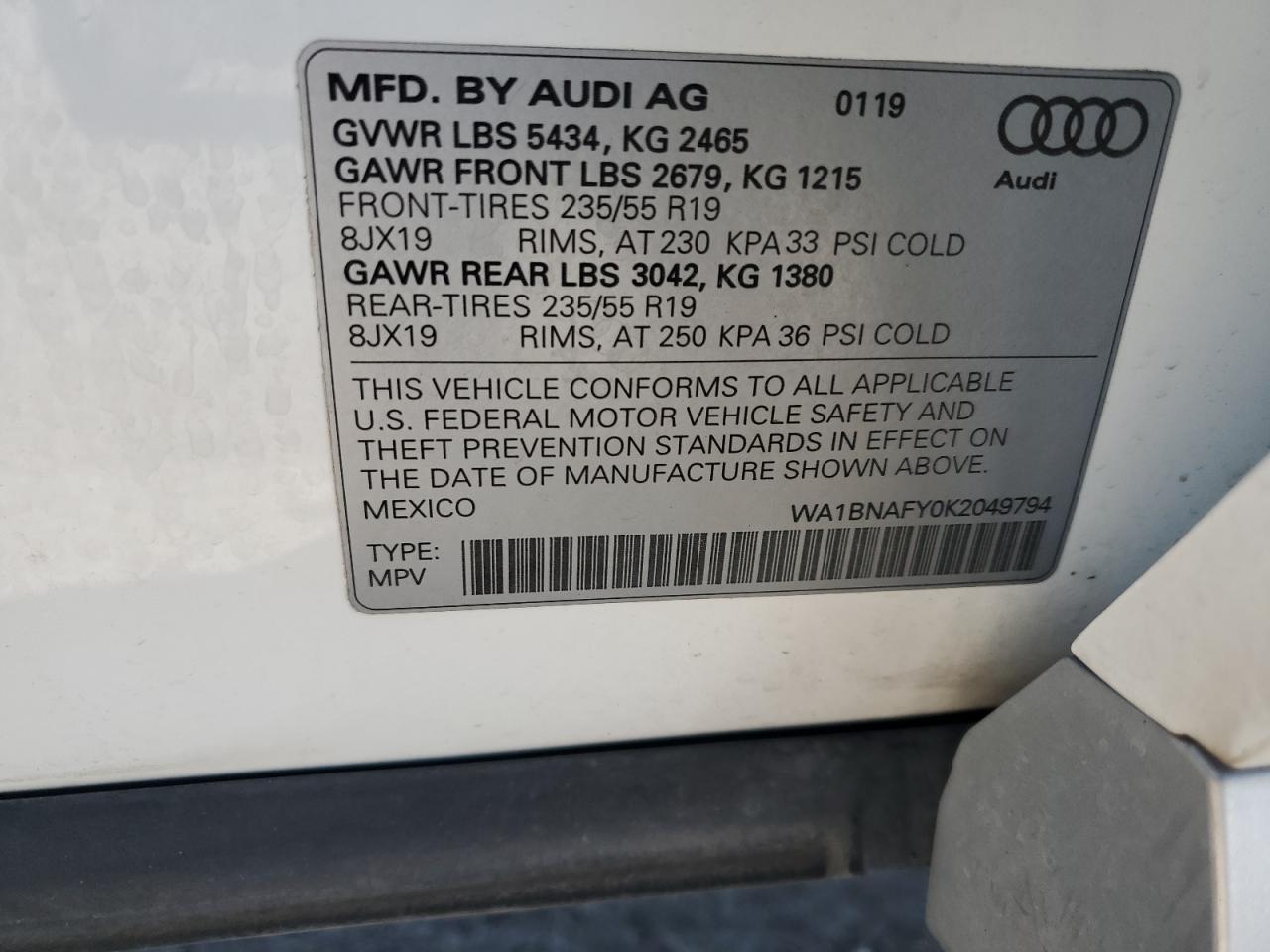 2019 Audi Q5 Premium Plus VIN: WA1BNAFY0K2049794 Lot: 82128065