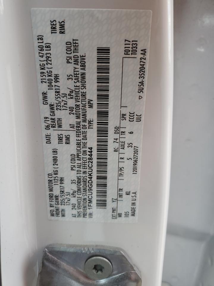 2019 Ford Escape Se VIN: 1FMCU9GD4KUC28444 Lot: 81881345