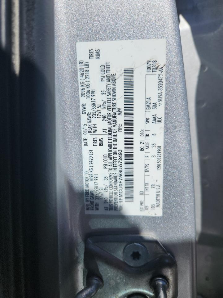 2016 Ford Escape S VIN: 1FMCU0F75GUA72493 Lot: 84047445