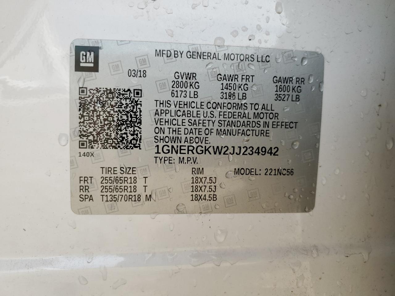 2018 Chevrolet Traverse Lt VIN: 1GNERGKW2JJ234942 Lot: 71466575