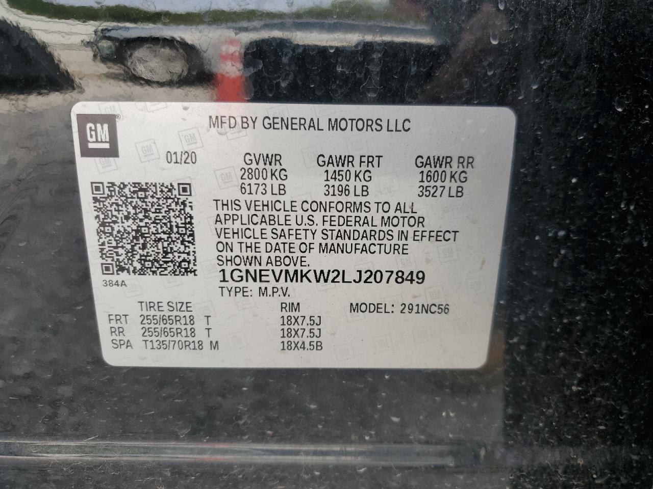 2020 Chevrolet Traverse Lt VIN: 1GNEVMKW2LJ207849 Lot: 71613655