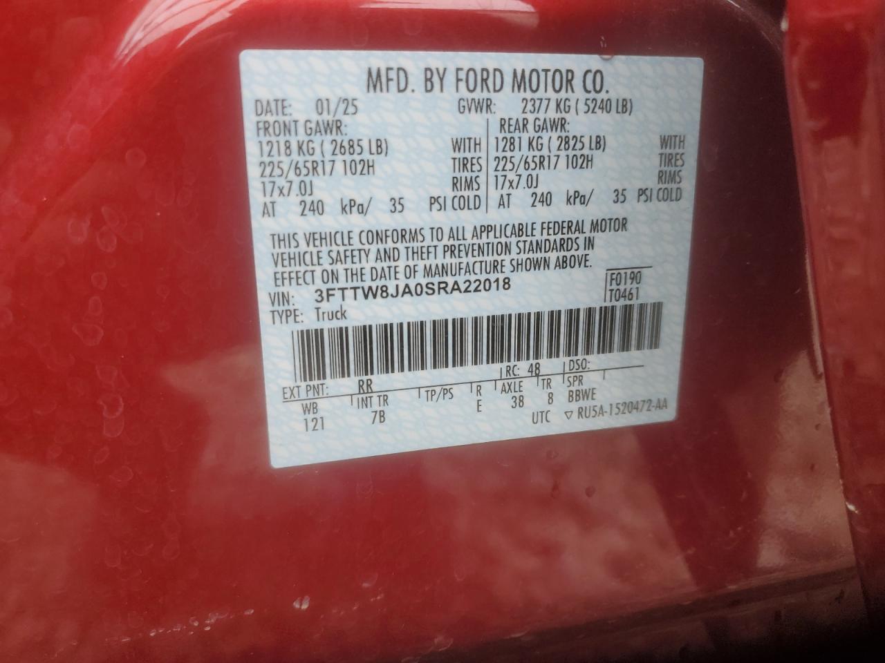 2025 Ford Maverick Xlt VIN: 3FTTW8JA0SRA22018 Lot: 81656235