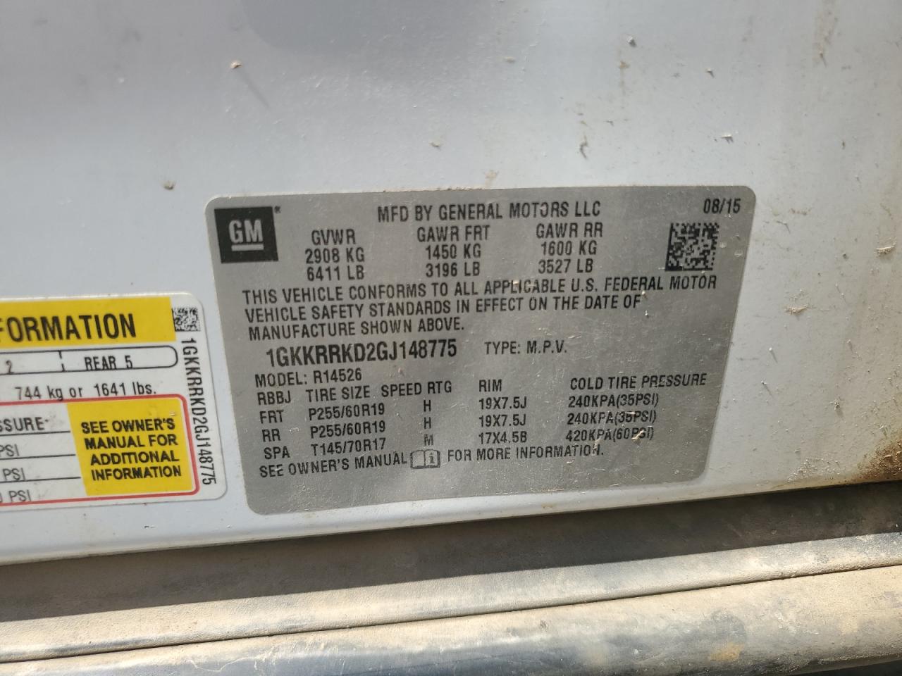 2016 GMC Acadia Slt-1 VIN: 1GKKRRKD2GJ148775 Lot: 81054355