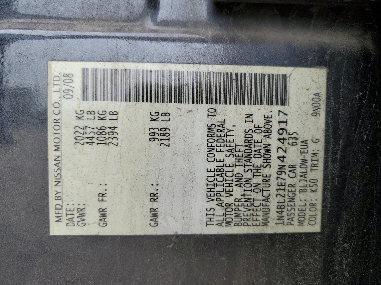 2009 Nissan Altima VIN: 1N4BL21E79N424917 Lot: 81311045