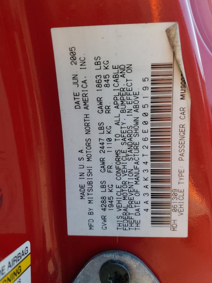 2006 Mitsubishi Eclipse Gt VIN: 4A3AK34T26E005195 Lot: 84212305