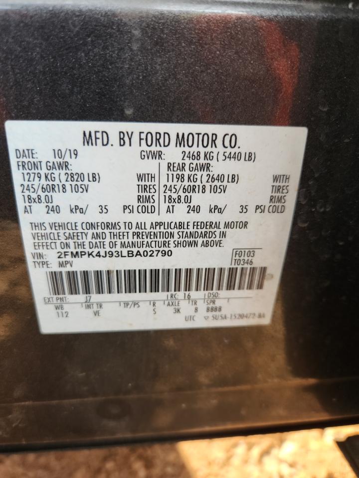 2020 Ford Edge Sel VIN: 2FMPK4J93LBA02790 Lot: 71976295