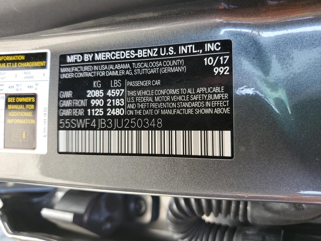 2018 Mercedes-Benz C 300 VIN: 55SWF4JB3JU250348 Lot: 71259935