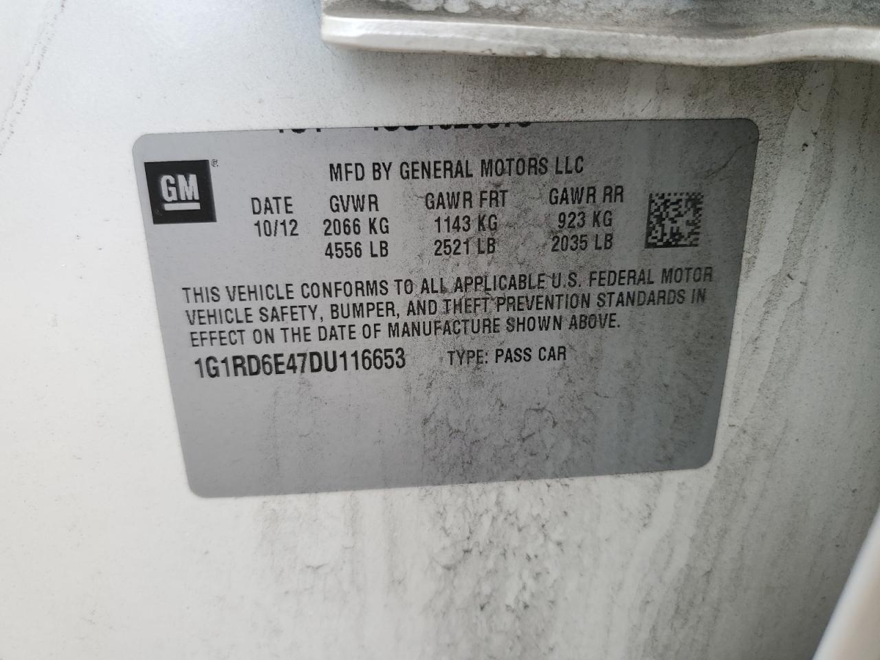 2013 Chevrolet Volt VIN: 1G1RD6E47DU116653 Lot: 80783115