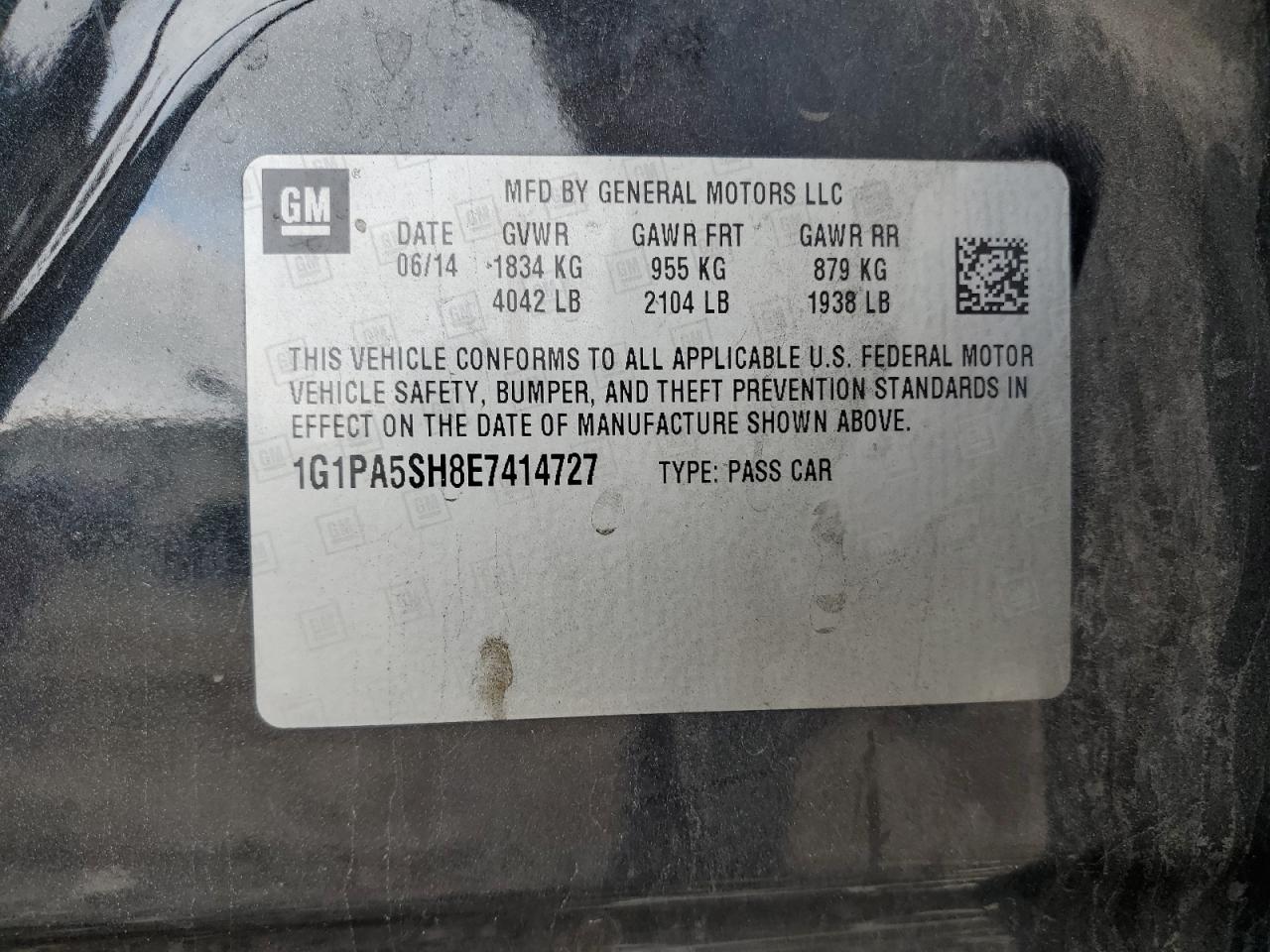2014 Chevrolet Cruze Ls VIN: 1G1PA5SH8E7414727 Lot: 81787585