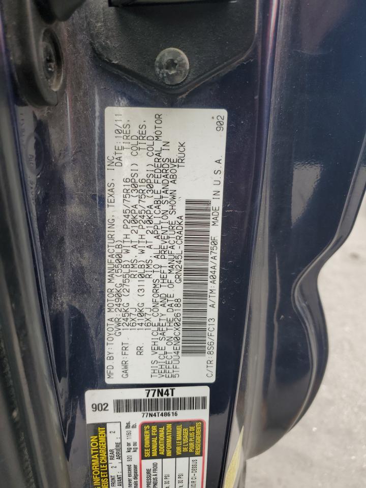 2012 Toyota Tacoma VIN: 5TFUU4EN0CX026188 Lot: 71111645