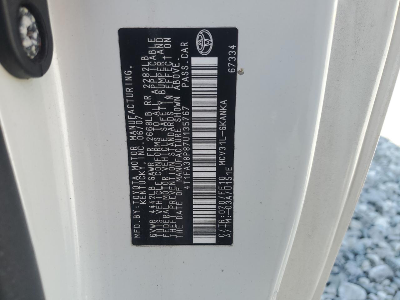 2007 Toyota Camry Solara Se VIN: 4T1FA38P87U135767 Lot: 71516355