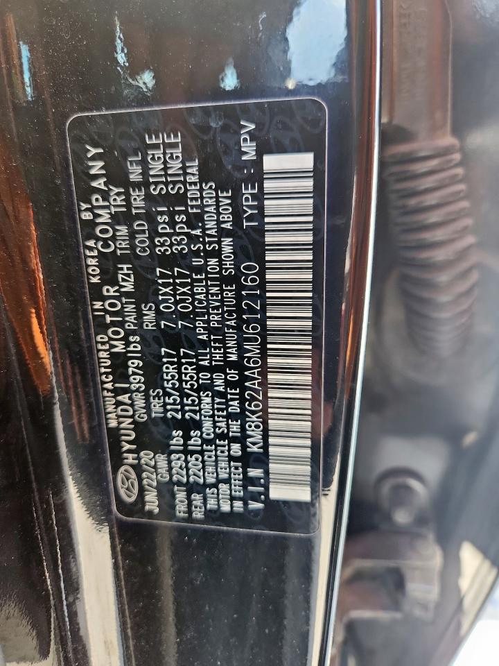 2021 Hyundai Kona Sel Plus VIN: KM8K62AA6MU612160 Lot: 81013575