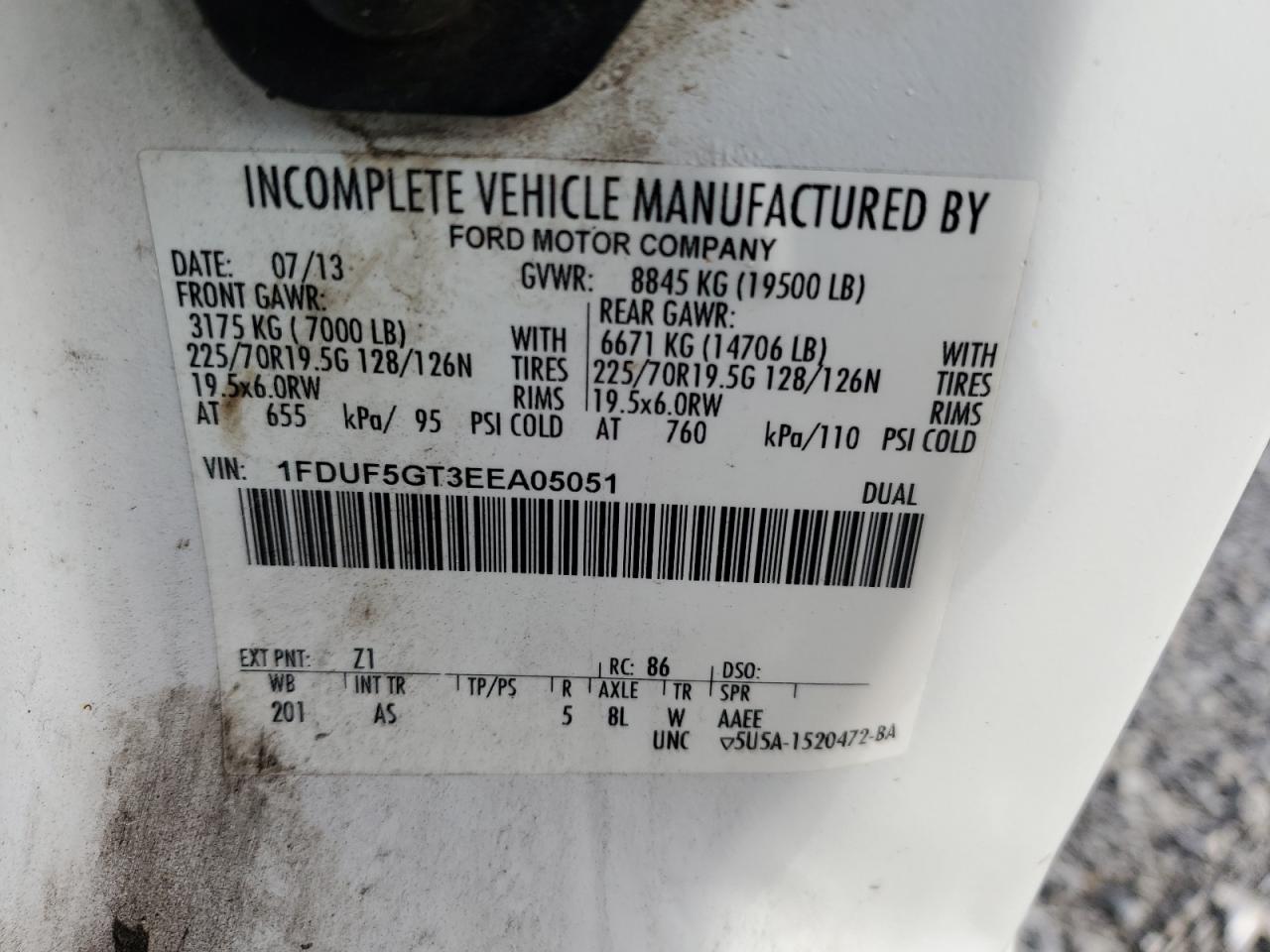 2014 Ford F550 Super Duty VIN: 1FDUF5GT3EEA05051 Lot: 72031555