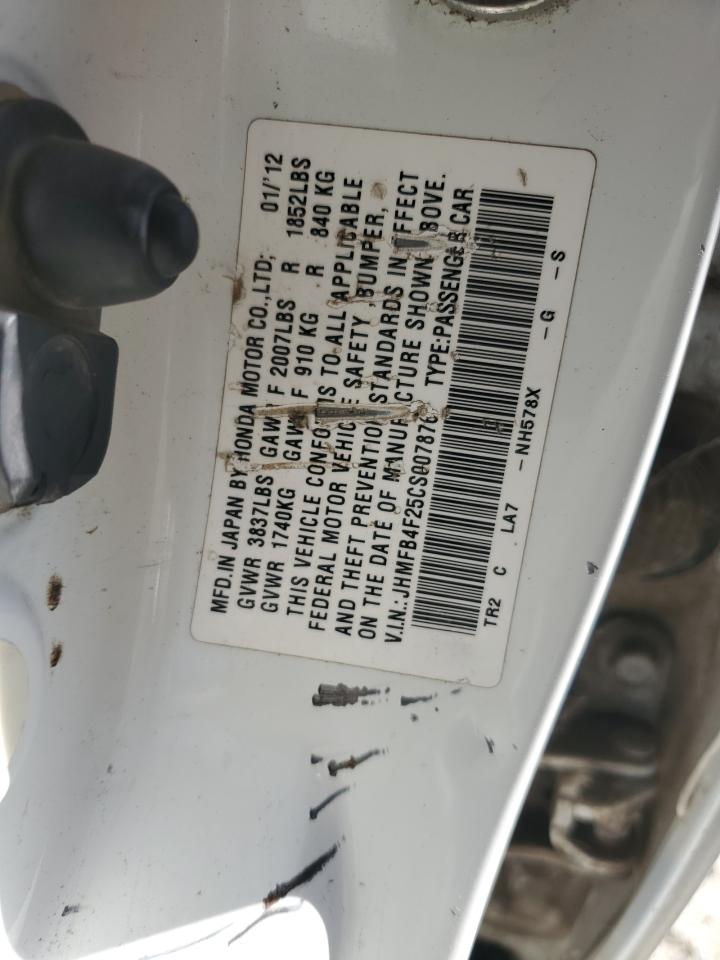 2012 Honda Civic Hybrid VIN: JHMFB4F25CS007876 Lot: 81144345