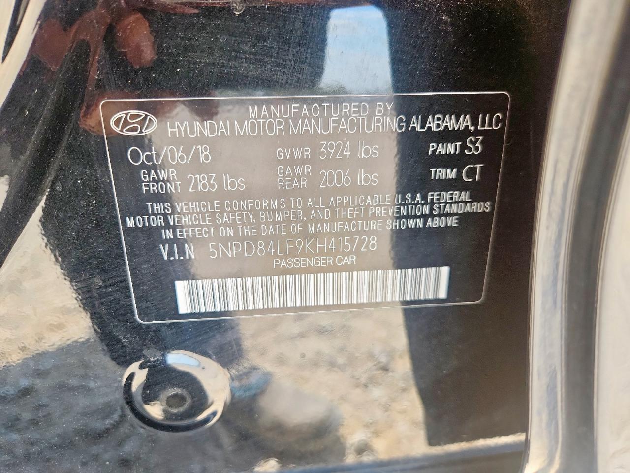 2019 Hyundai Elantra Sel VIN: 5NPD84LF9KH415728 Lot: 80847025