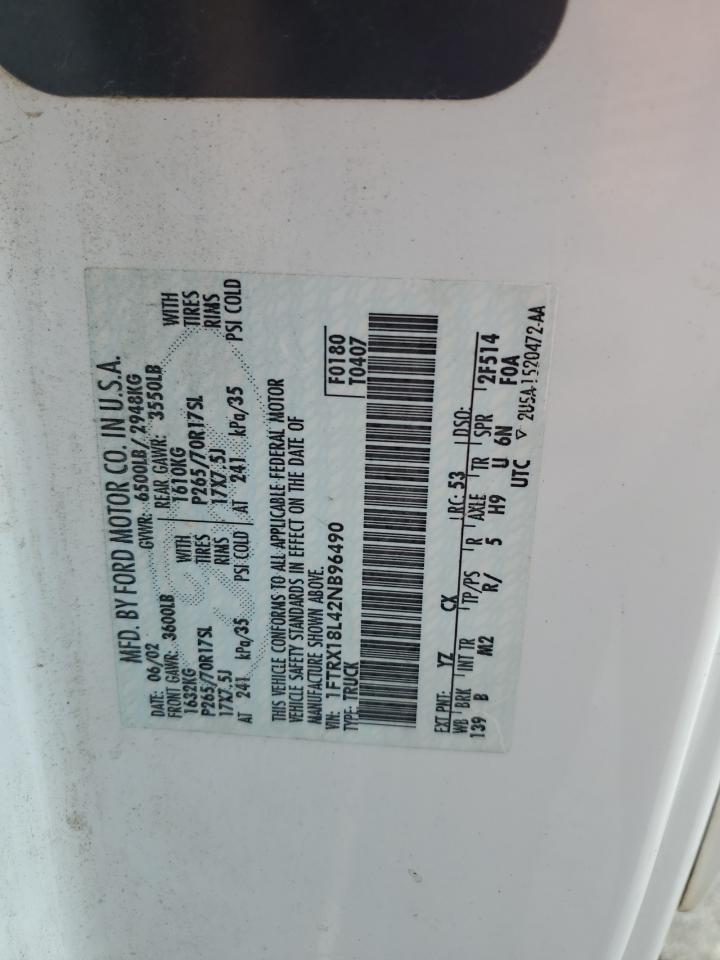 2002 Ford F150 VIN: 1FTRX18L42NB96490 Lot: 83827175