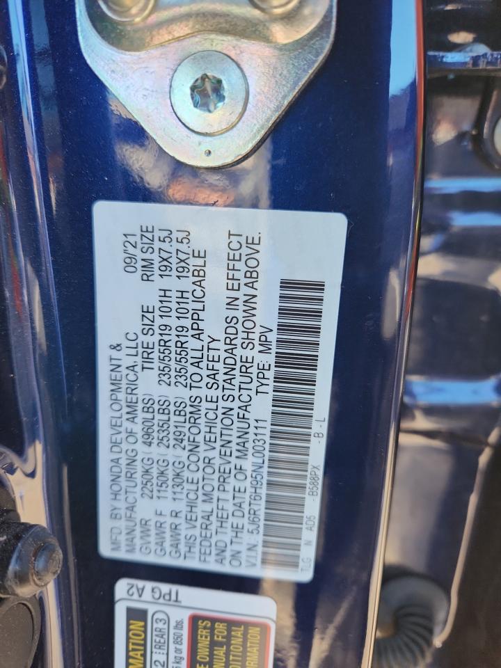 2022 Honda Cr-V Touring VIN: 5J6RT6H95NL003111 Lot: 81577545