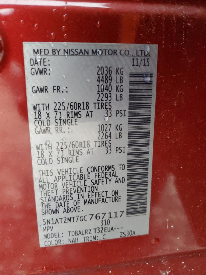 2016 Nissan Rogue S VIN: 5N1AT2MT7GC767117 Lot: 69915945