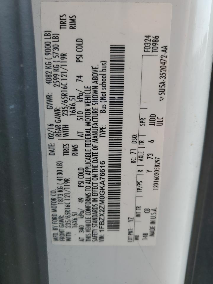 2016 Ford Transit T-350 VIN: 1FBZX2ZM0GKA76616 Lot: 80787135