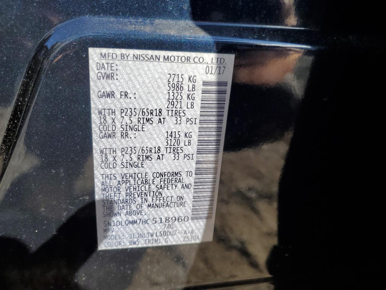 2017 Infiniti Qx60 VIN: 5N1DL0MM7HC518960 Lot: 81383395