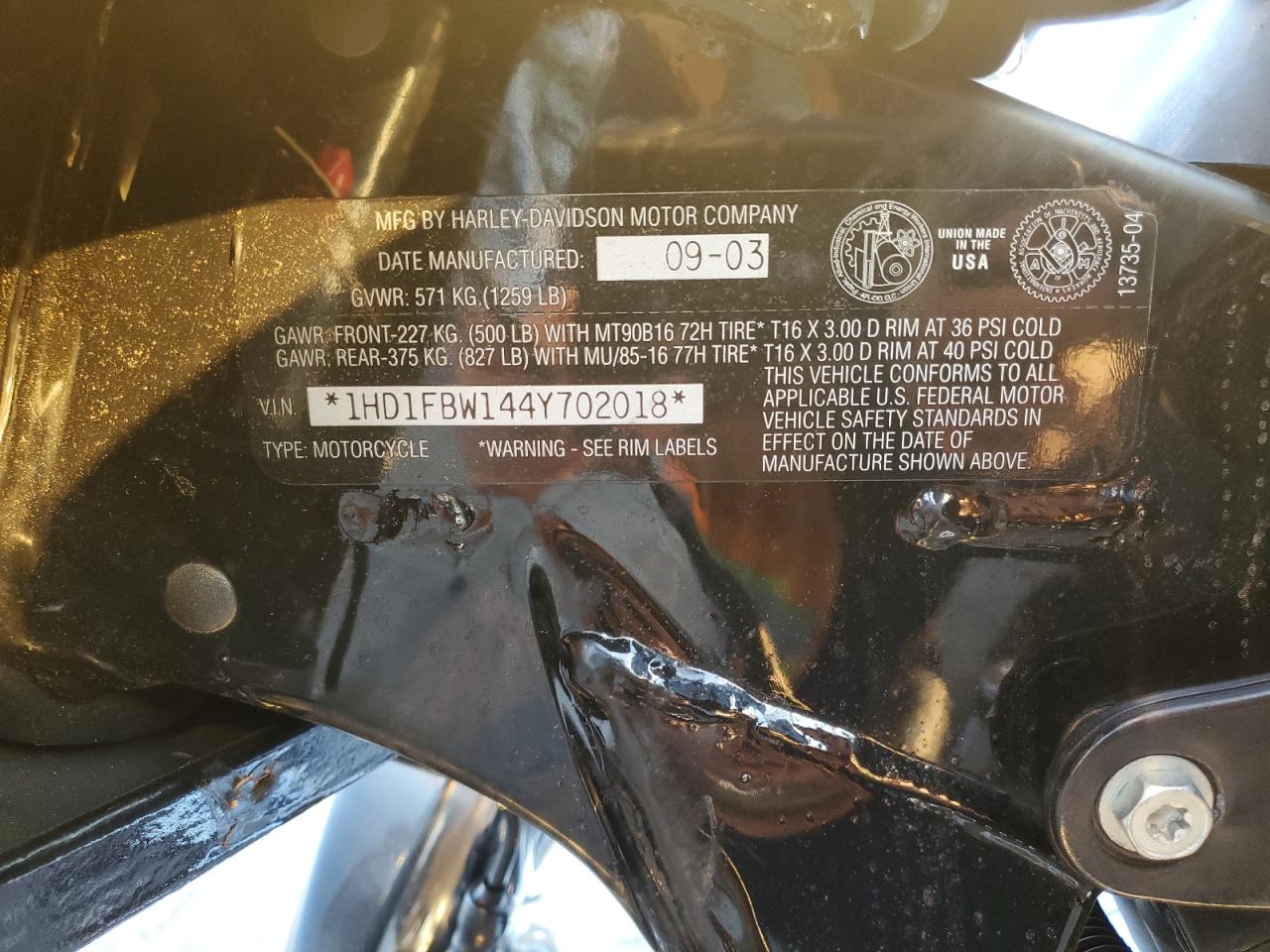 2004 Harley-Davidson Flhri VIN: 1HD1FBW144Y702018 Lot: 80452275