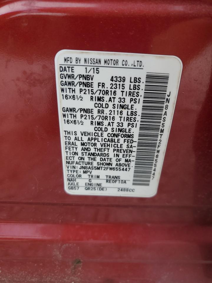 2015 Nissan Rogue Select S VIN: JN8AS5MT2FW655447 Lot: 71275345