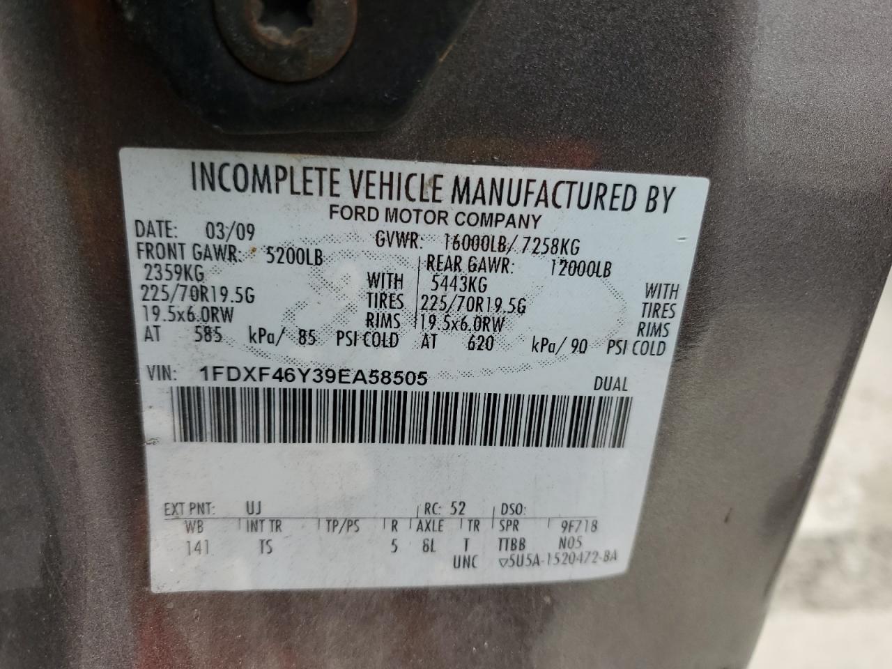 2009 Ford F450 Super Duty VIN: 1FDXF46Y39EA58505 Lot: 71158205