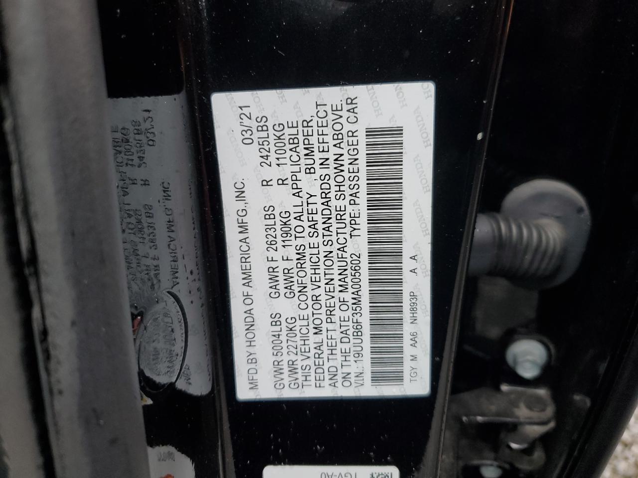 2023 Acura Tlx VIN: 19UUB6F35MA005602 Lot: 80786415