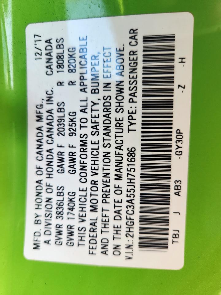 2018 Honda Civic Si VIN: 2HGFC3A55JH751686 Lot: 84726755