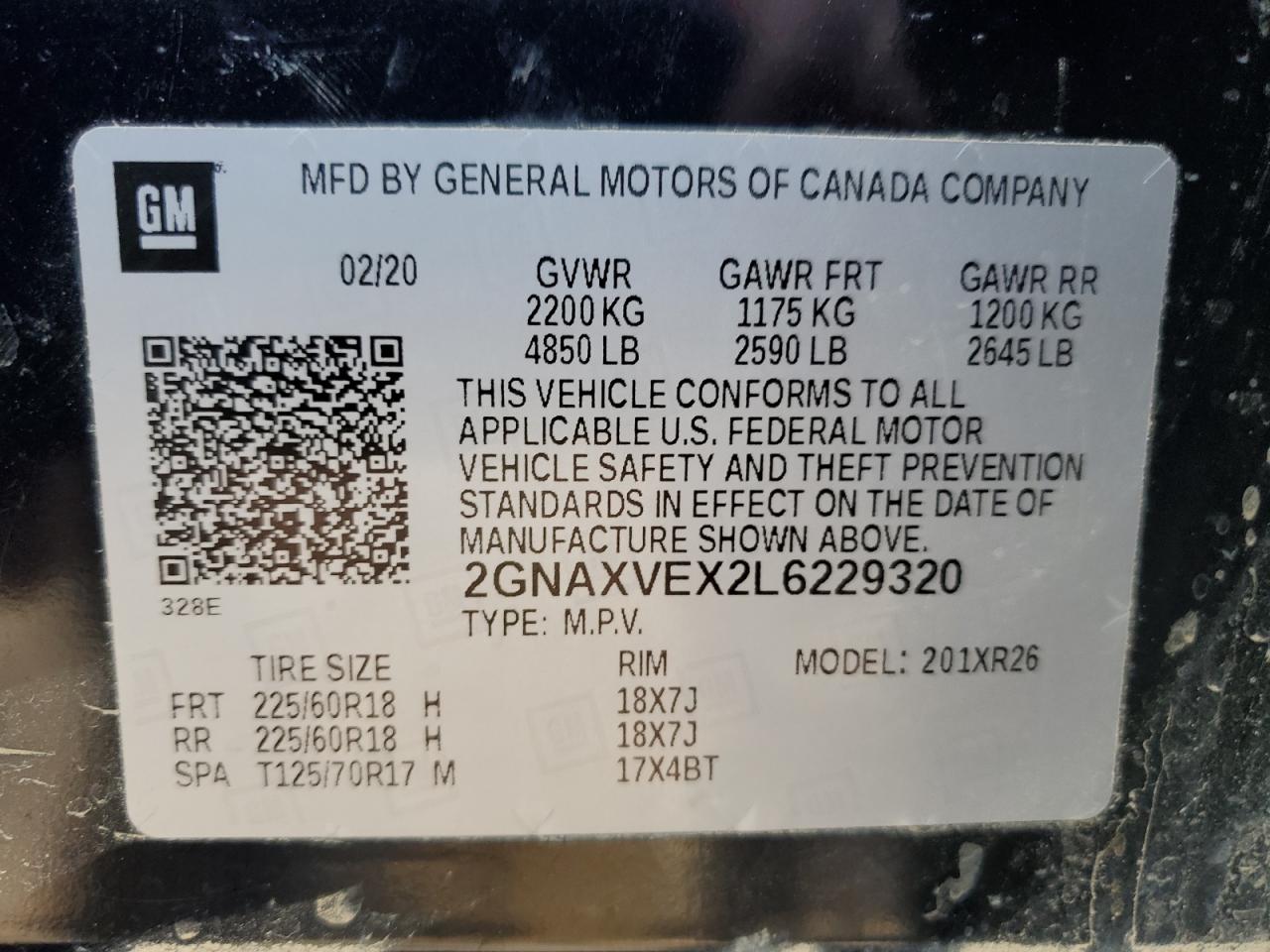 2020 Chevrolet Equinox Lt VIN: 2GNAXVEX2L6229320 Lot: 80689415