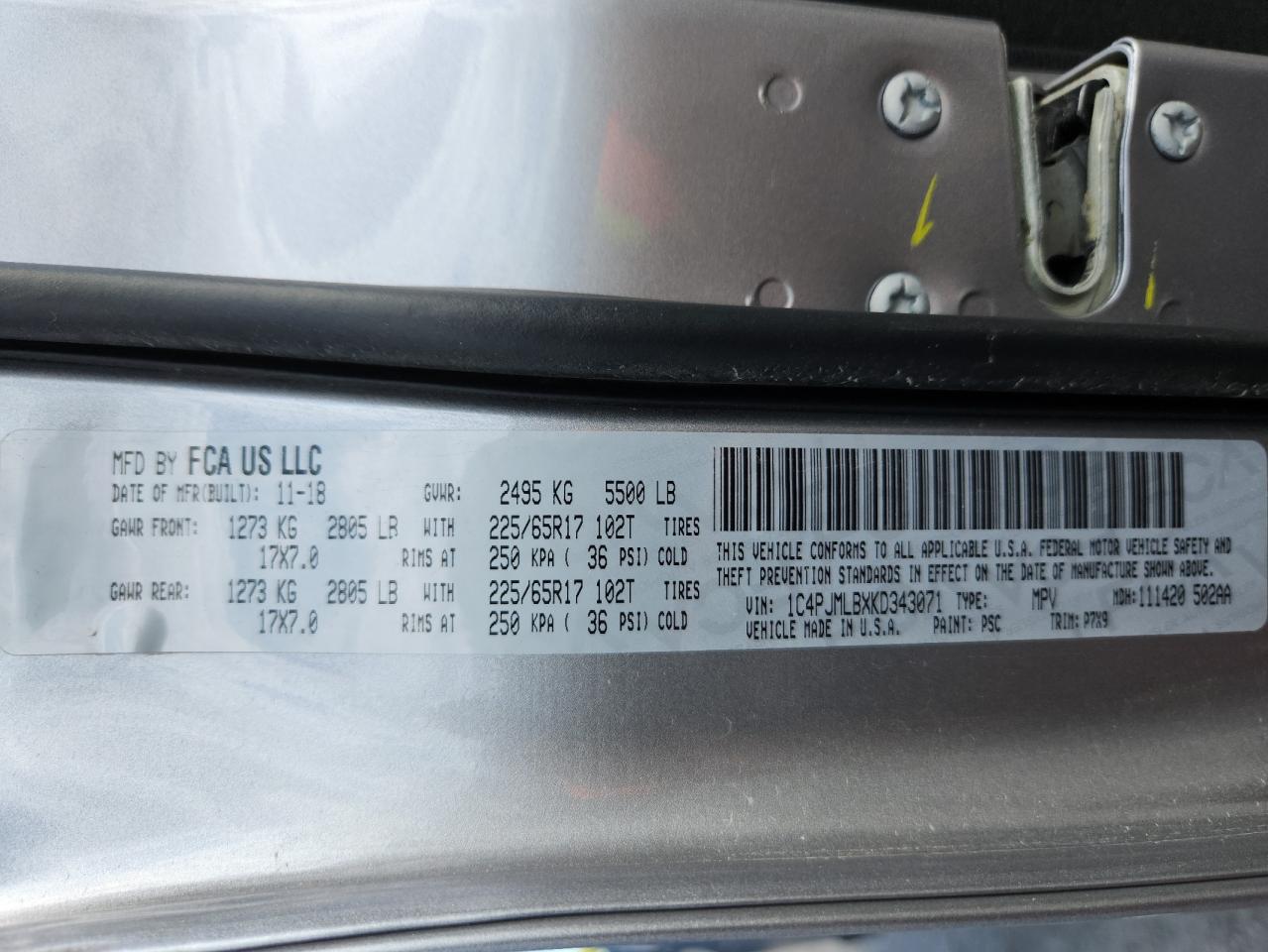 2019 Jeep Cherokee Latitude Plus VIN: 1C4PJMLBXKD343071 Lot: 81866585