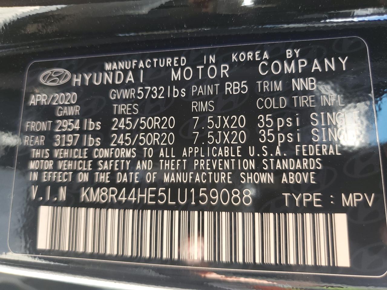 2020 Hyundai Palisade Sel VIN: KM8R44HE5LU159088 Lot: 80496395