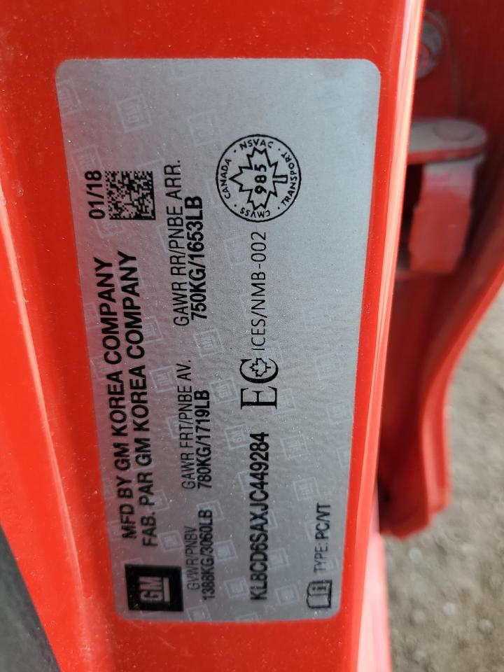 2018 Chevrolet Spark 1Lt VIN: KL8CD6SAXJC449284 Lot: 71678245