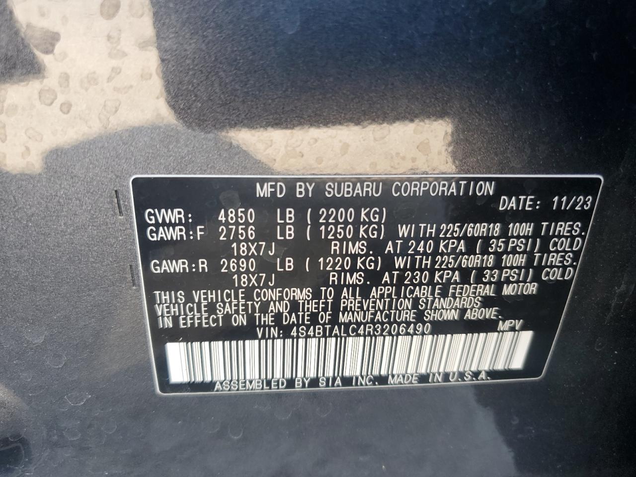 2024 Subaru Outback Onyx Edition VIN: 4S4BTALC4R3206490 Lot: 80959225