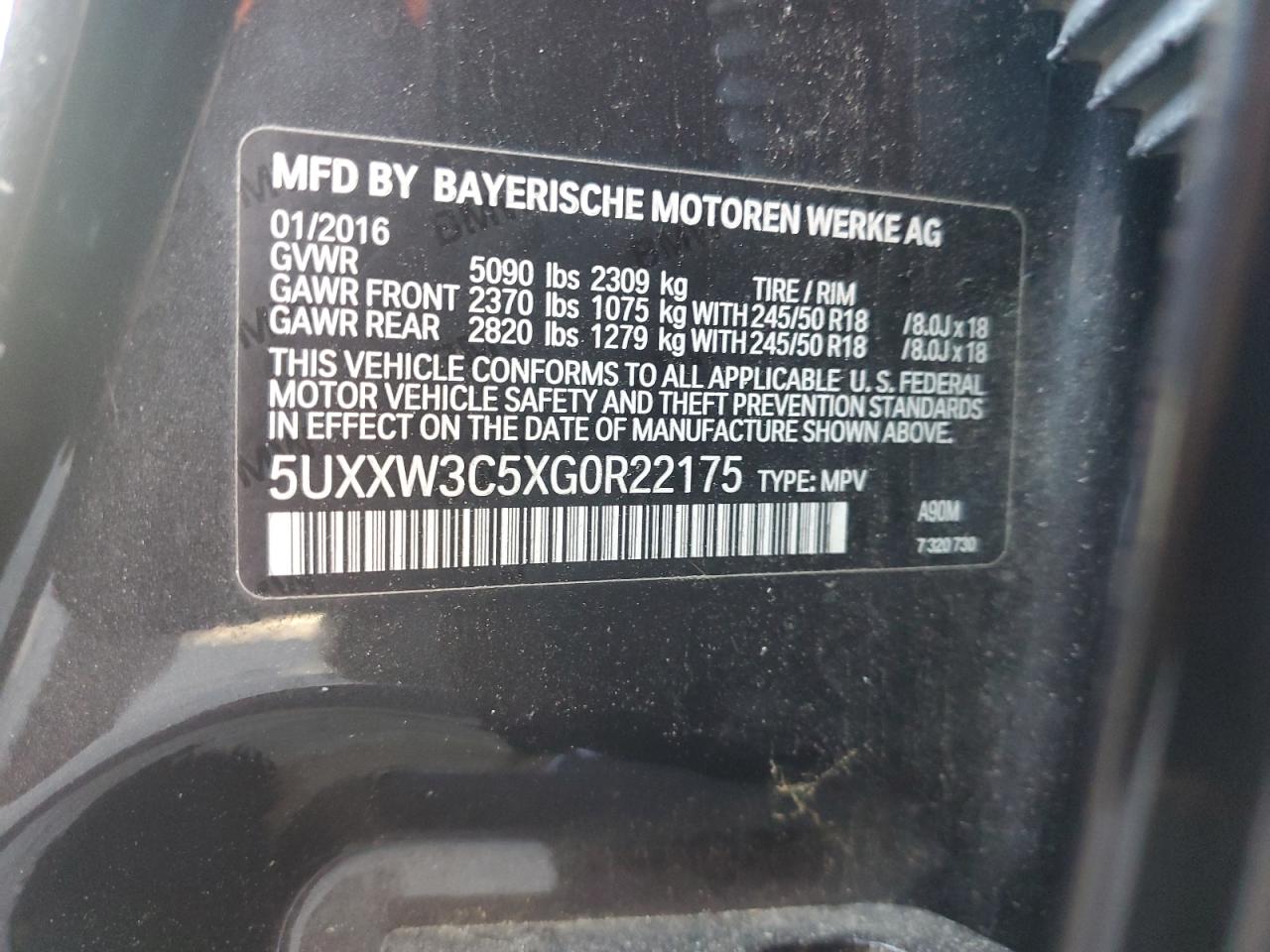 2016 BMW X4 xDrive28I VIN: 5UXXW3C5XG0R22175 Lot: 84274805