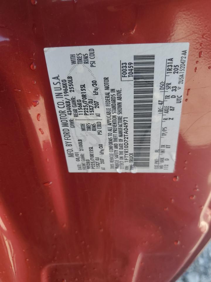 2002 Ford Ranger VIN: 1FTYR10D72TA04971 Lot: 84021375