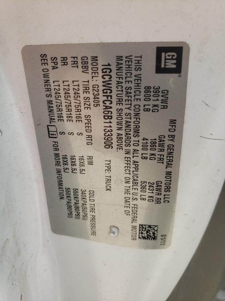 2011 Chevrolet Express G2500 VIN: 1GCWGFCA6B1133906 Lot: 72062435