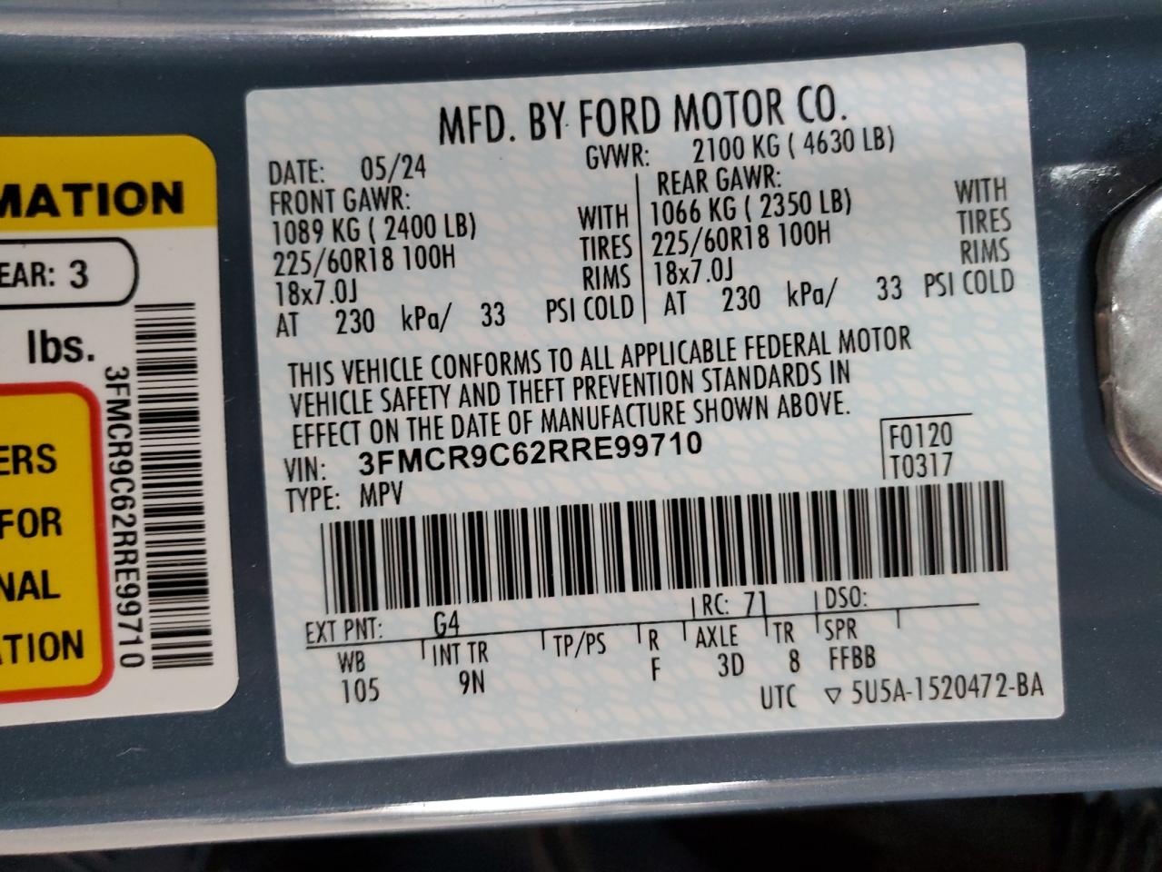 2024 Ford Bronco Sport Outer Banks VIN: 3FMCR9C62RRE99710 Lot: 71488095