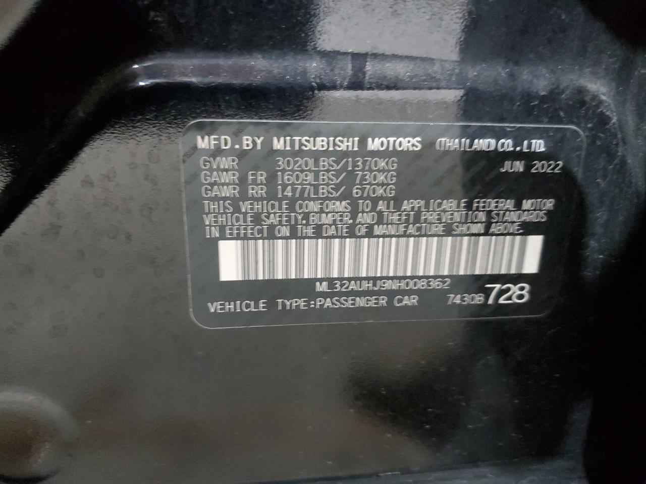 2022 Mitsubishi Mirage Es VIN: ML32AUHJ9NH008362 Lot: 82064845