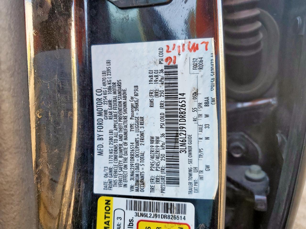 2013 Lincoln Mkz VIN: 3LN6L2J91DR826514 Lot: 80891445