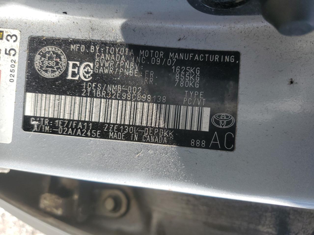 2008 Toyota Corolla Ce VIN: 2T1BR32E98C898138 Lot: 81275105