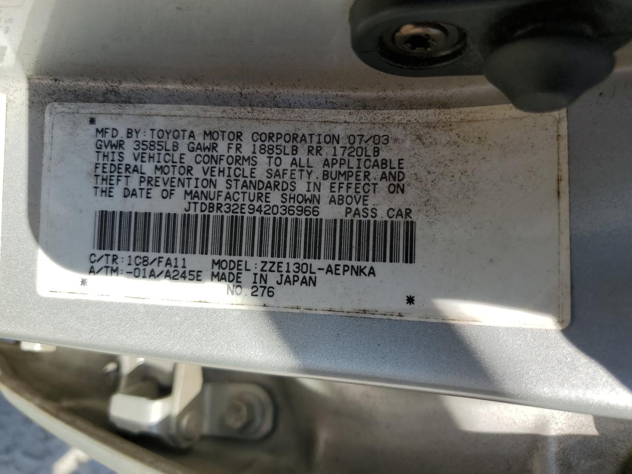 2004 Toyota Corolla Ce VIN: JTDBR32E942036966 Lot: 71734465