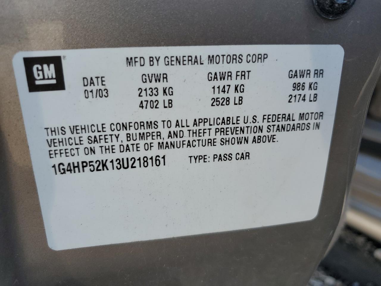 2003 Buick Lesabre Custom VIN: 1G4HP52K13U218161 Lot: 81454915