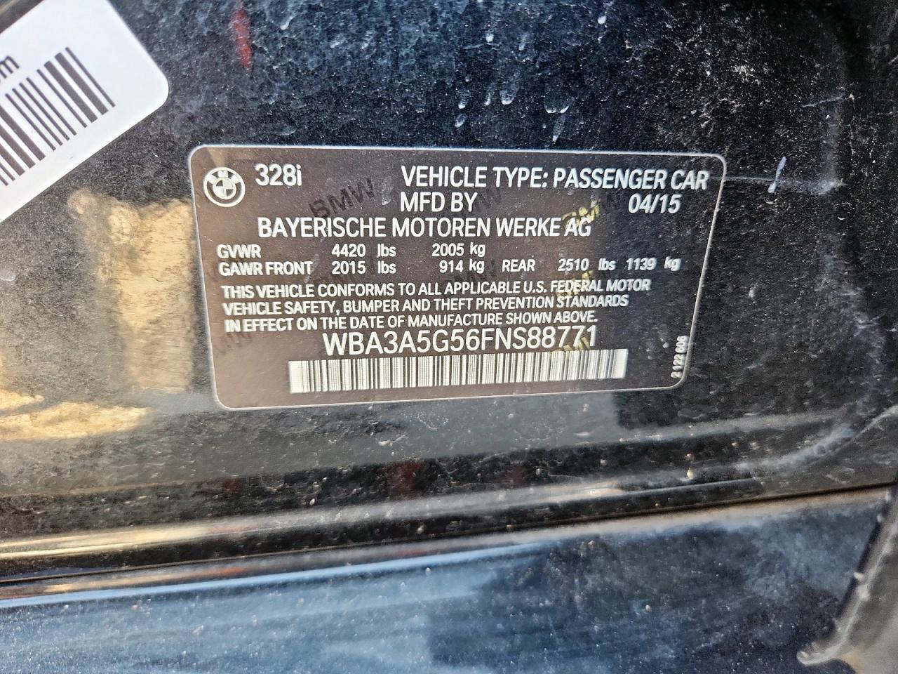 2015 BMW 328 I VIN: WBA3A5G56FNS88771 Lot: 71251735