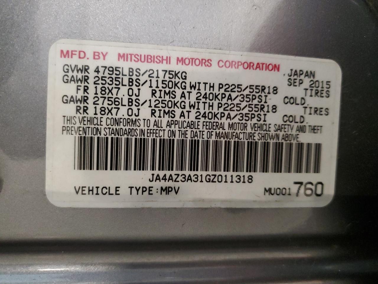 2016 Mitsubishi Outlander Se VIN: JA4AZ3A31GZ011318 Lot: 84275685