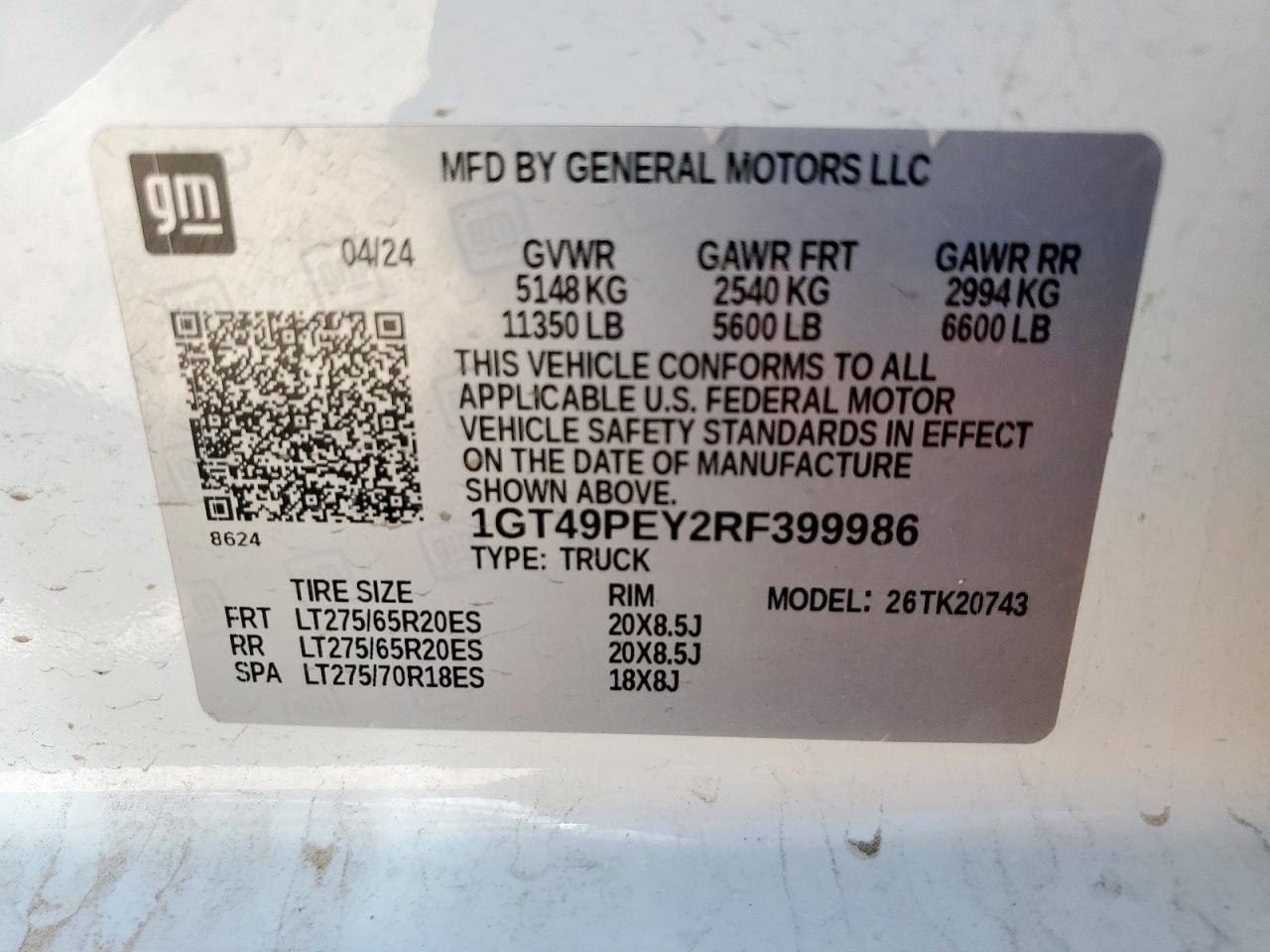 2024 GMC Sierra K2500 At4 VIN: 1GT49PEY2RF399986 Lot: 80475945
