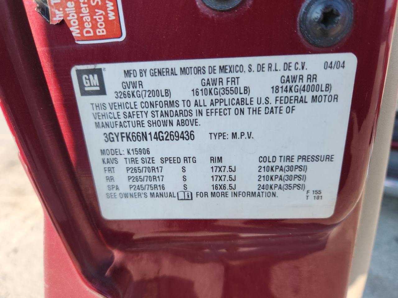 2004 Cadillac Escalade Esv VIN: 3GYFK66N14G269436 Lot: 81039005