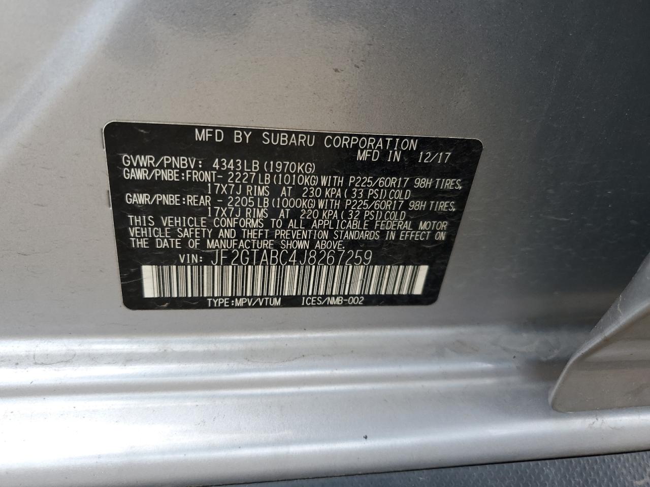 2018 Subaru Crosstrek Premium VIN: JF2GTABC4J8267259 Lot: 80643115