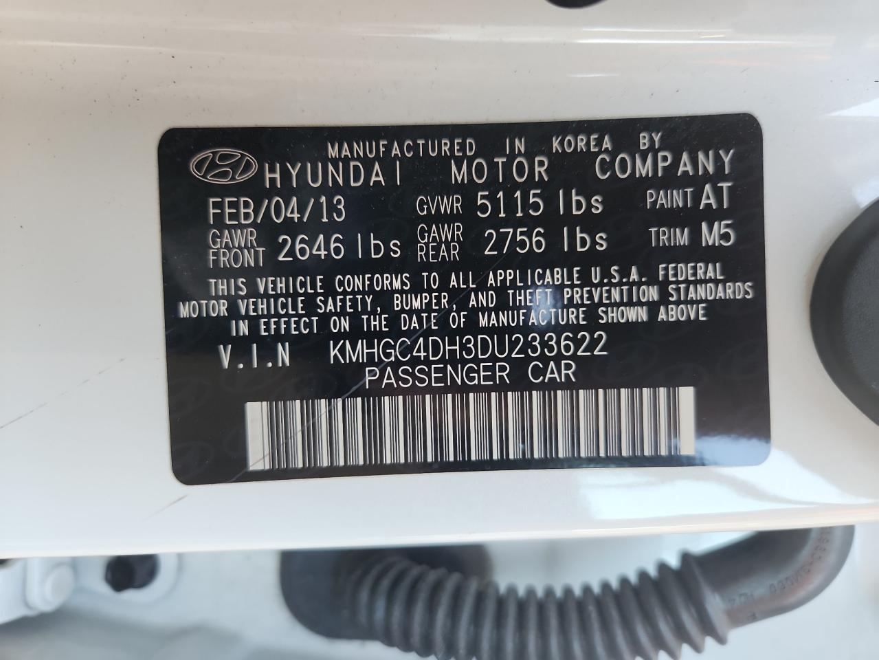 2013 Hyundai Genesis 5.0L VIN: KMHGC4DH3DU233622 Lot: 81459995