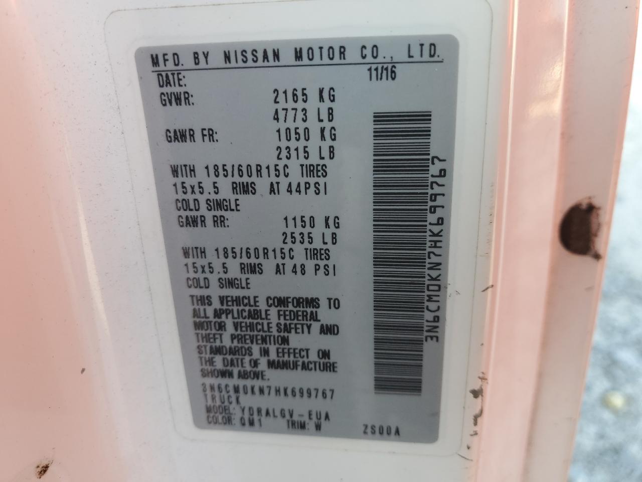 2017 Nissan Nv200 2.5S VIN: 3N6CM0KN7HK699767 Lot: 80076625